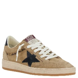 Ballstar Beige Low Top Sneakers with Star Patch on the Side in Suede for Women