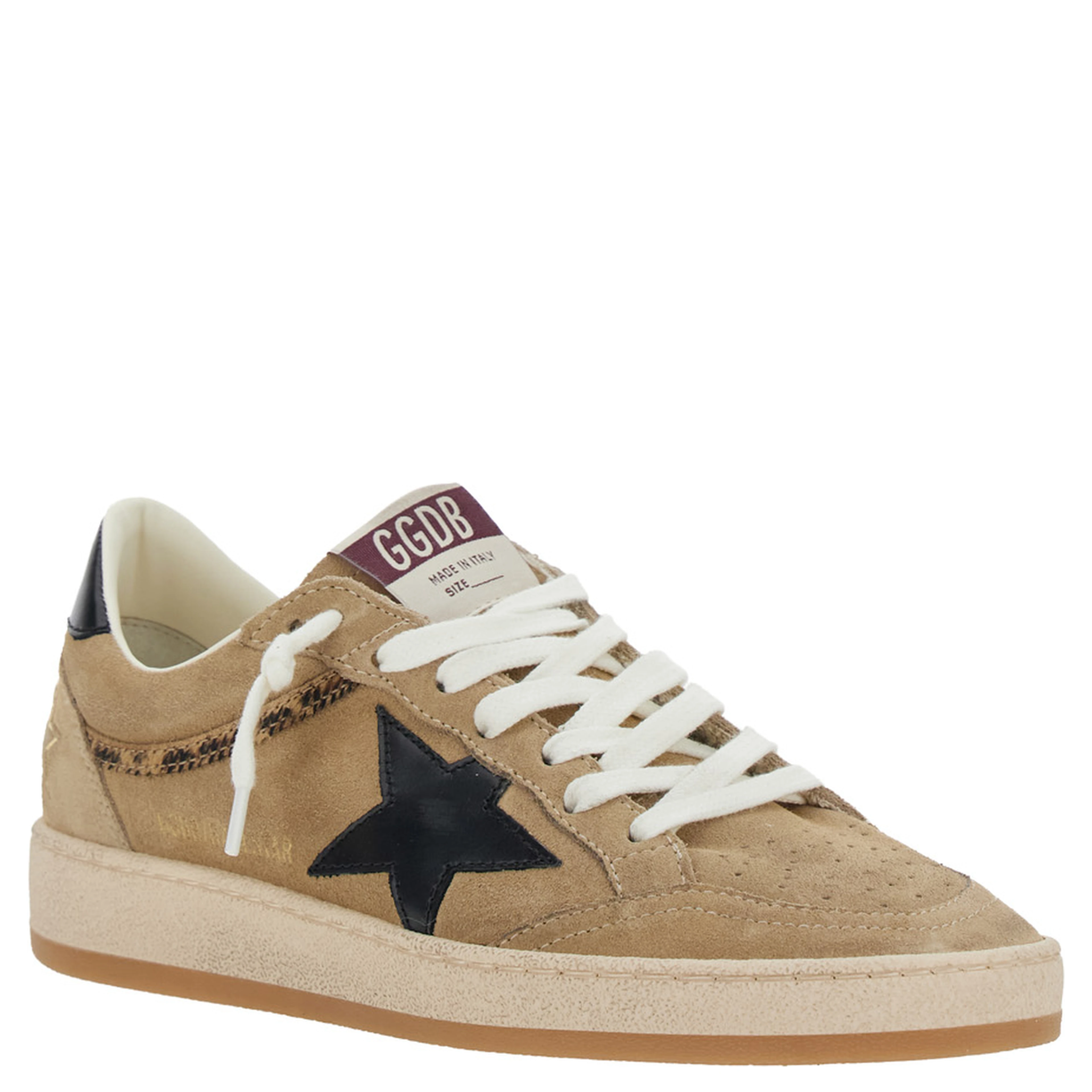 Ballstar Beige Low Top Sneakers with Star Patch on the Side in Suede for Women