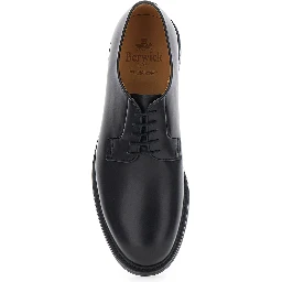 Black lace-up shoe with rounded toe and front laces in leather for men