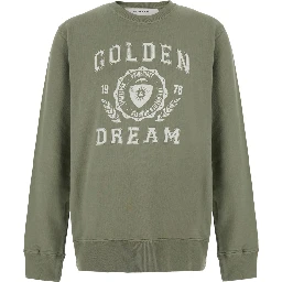 Green Crewneck sweatshirt with Logo lettering on the front in cotton for men