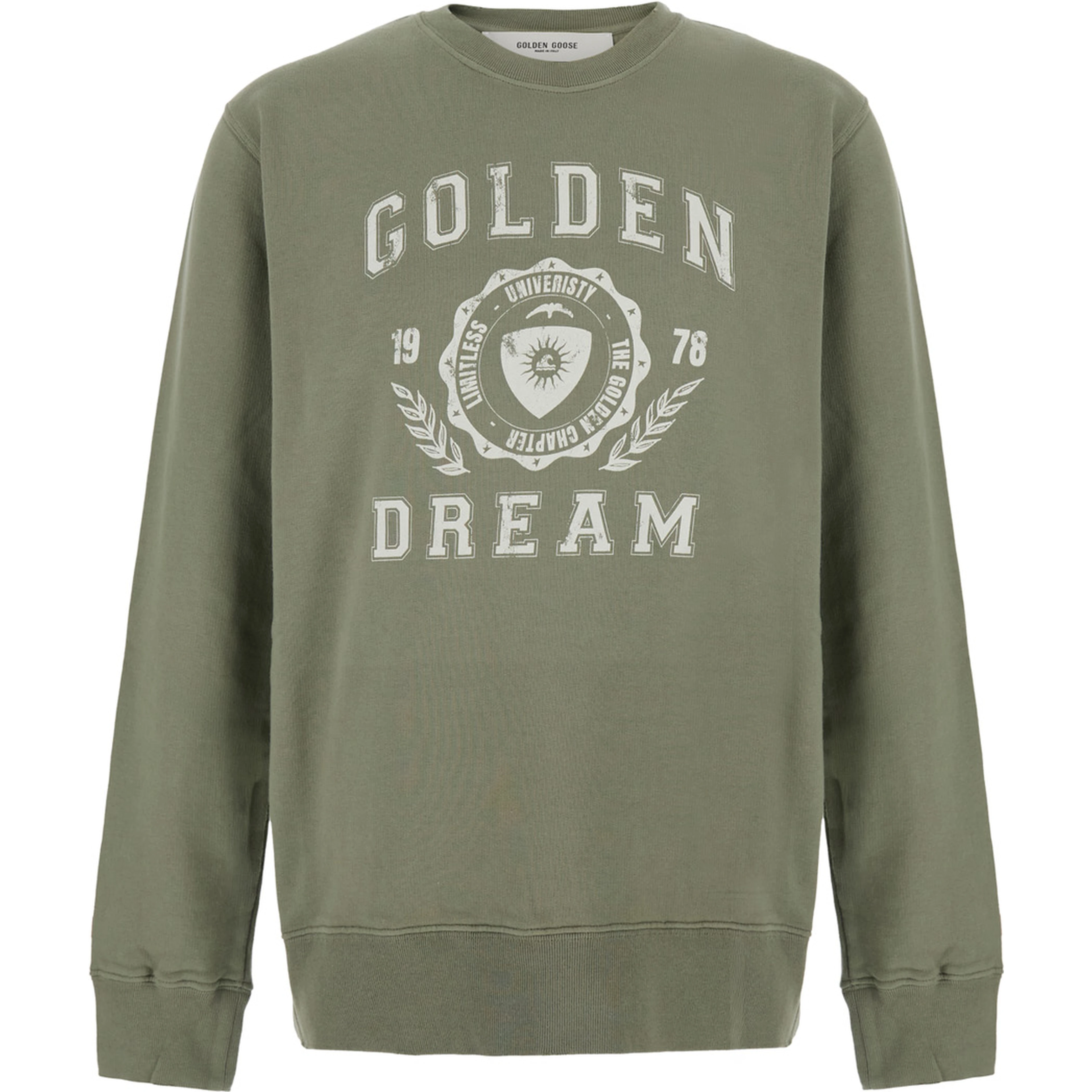 Green Crewneck sweatshirt with Logo lettering on the front in cotton for men