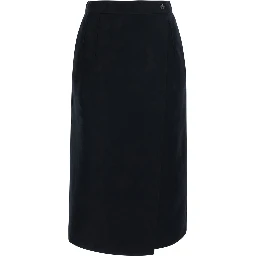 Black High-Waisted Skirt with Single Front Slit in Cotton for Women