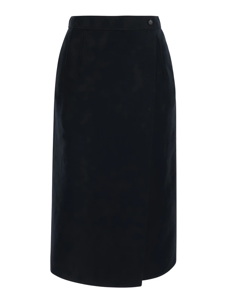 Black High-Waisted Skirt with Single Front Slit in Cotton for Women