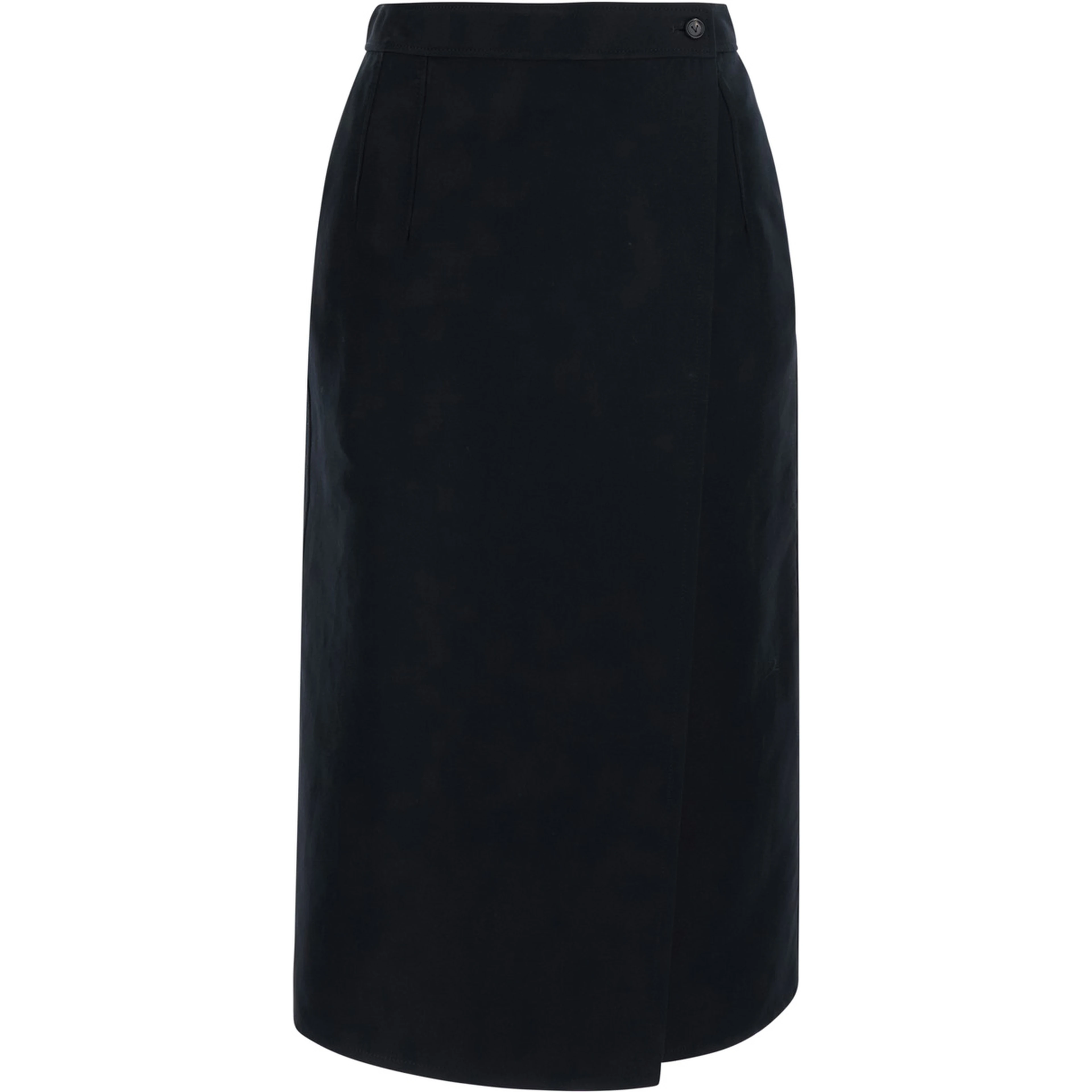 Black High-Waisted Skirt with Single Front Slit in Cotton for Women