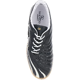 Black Low top sneakers with Panther patch detail on the side and flame motif in  leather for men