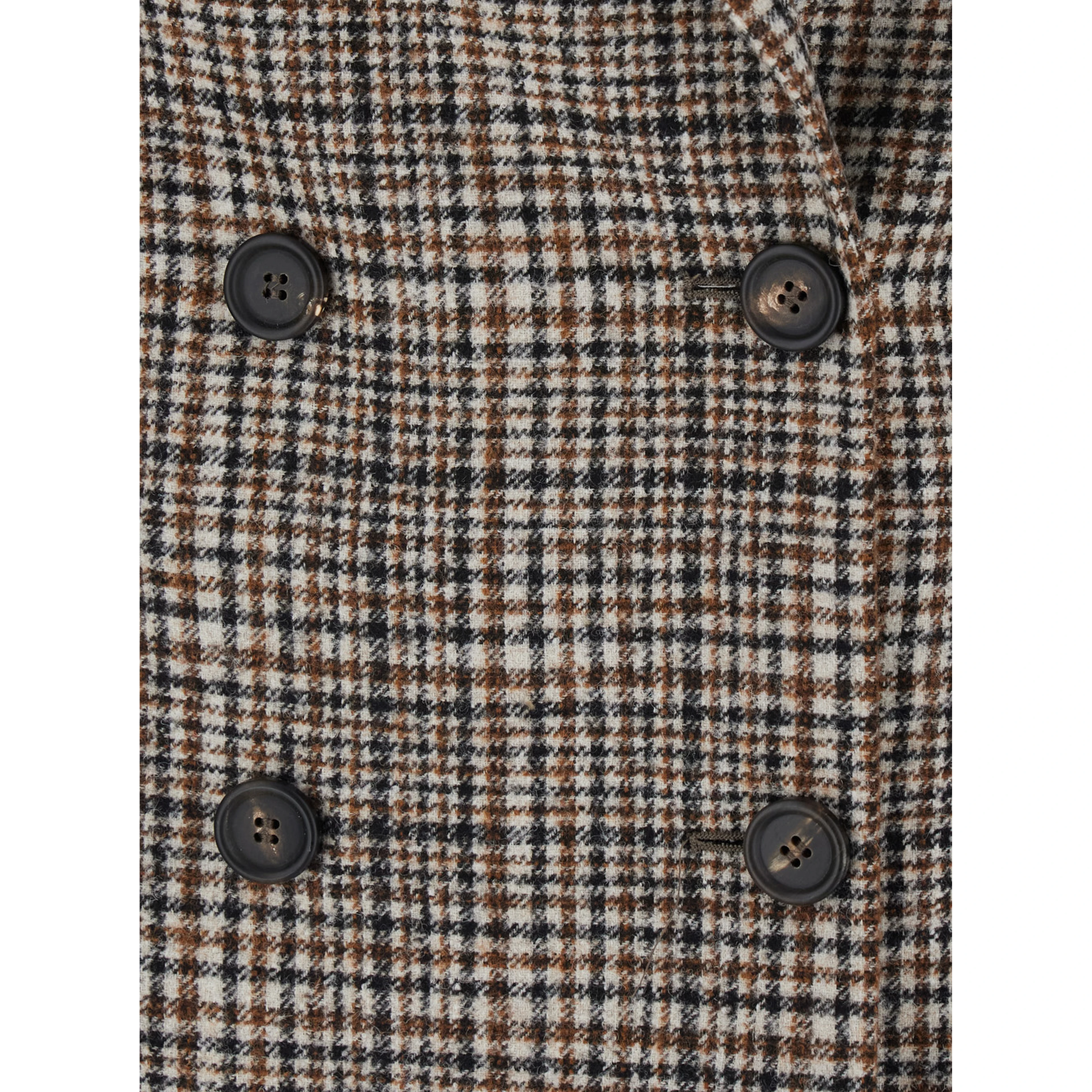Beige Double-breasted Jacket with Peak Revers and All-Over Check Motif in Wool for Women
