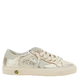 May Metallic Low Top Sneakers with Logo on the Tongue and Star Detail on the Side in Laminated Leather Girl