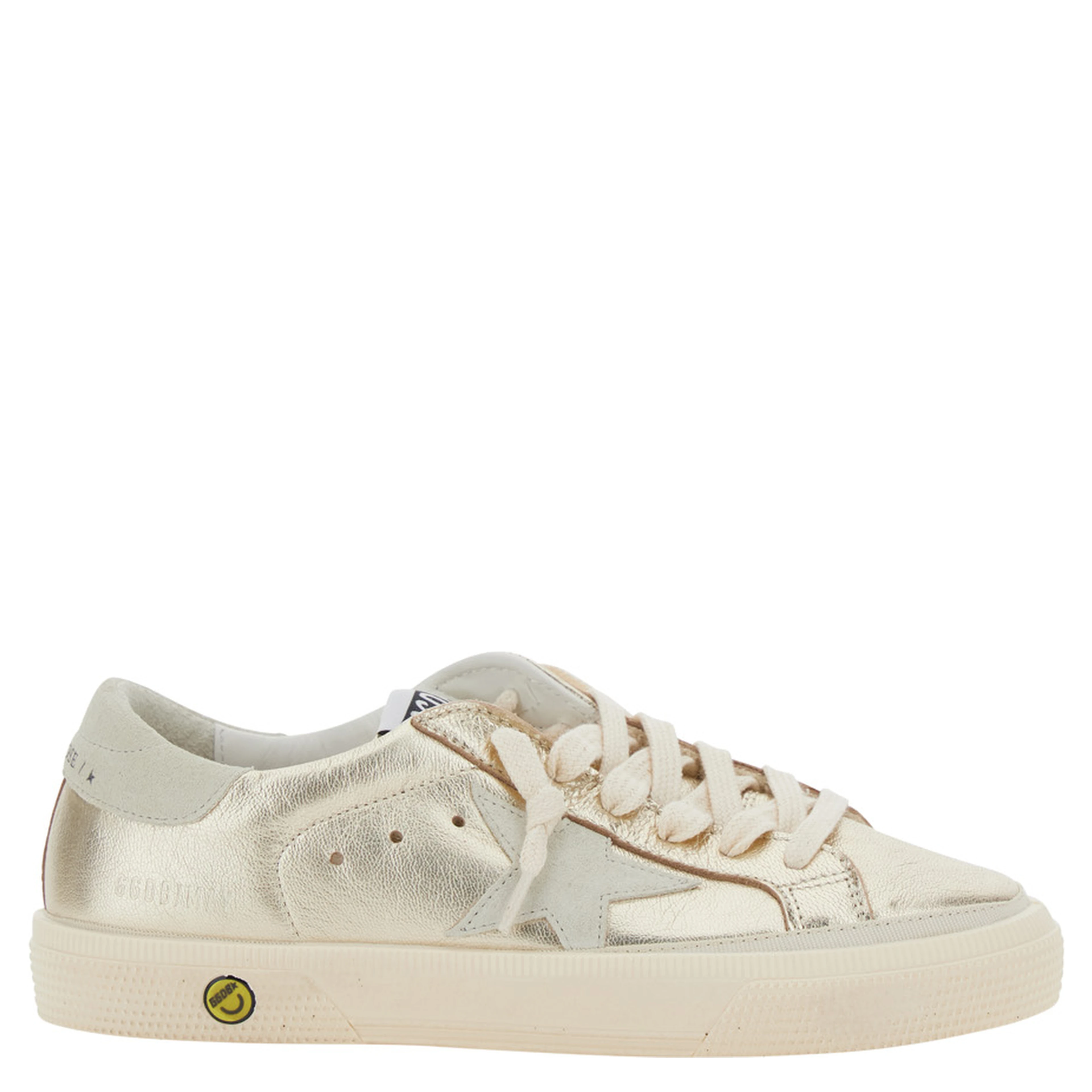 May Metallic Low Top Sneakers with Logo on the Tongue and Star Detail on the Side in Laminated Leather Girl