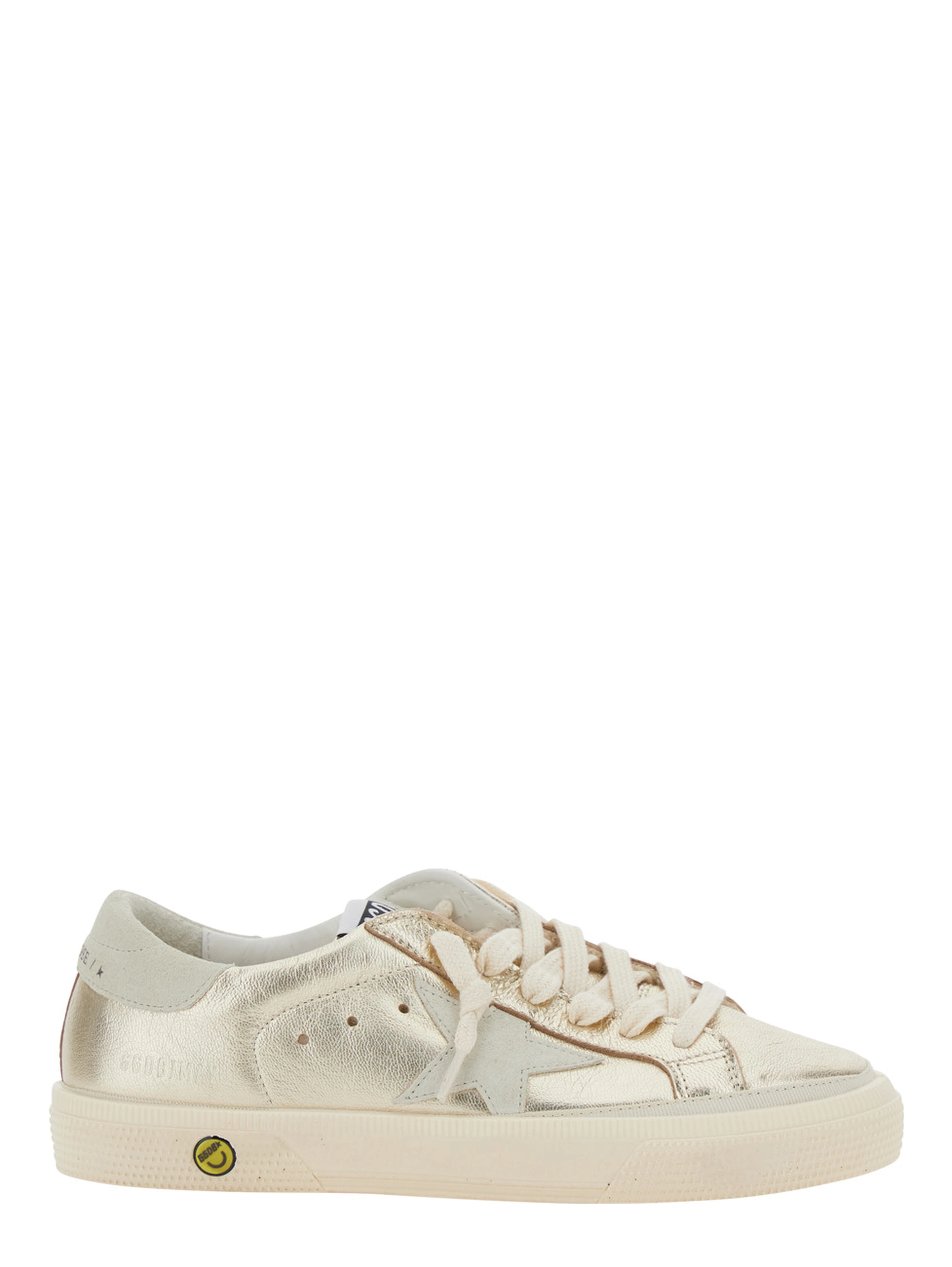 May Metallic Low Top Sneakers with Logo on the Tongue and Star Detail on the Side in Laminated Leather Girl