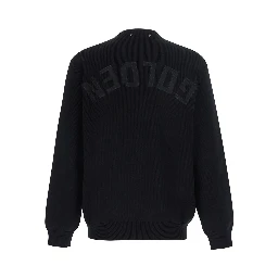 Black Long-Sleeve Crew Neck T-Shirt with Logo Lettering on the Back in Cotton Blend Men