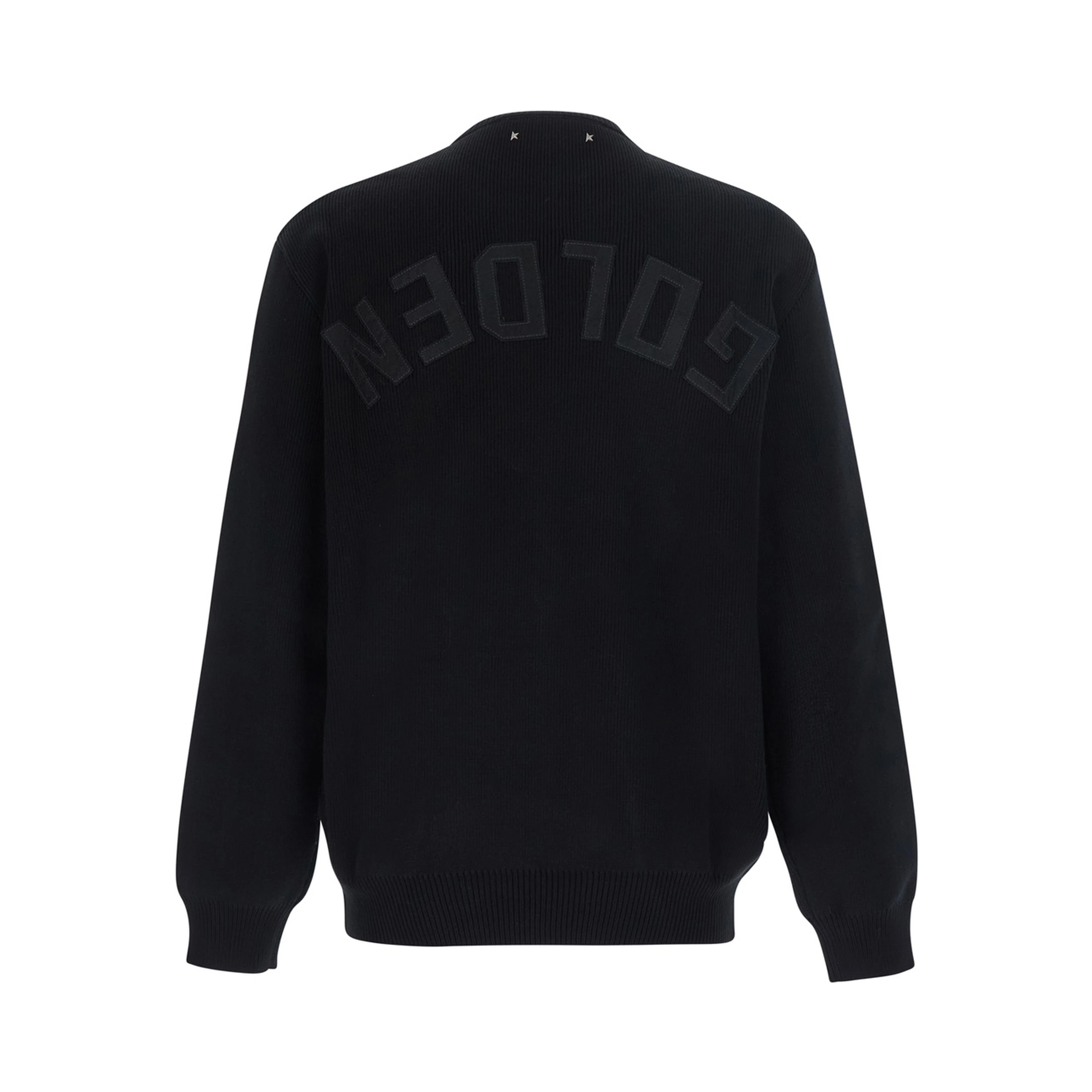 Black Long-Sleeve Crew Neck T-Shirt with Logo Lettering on the Back in Cotton Blend Men