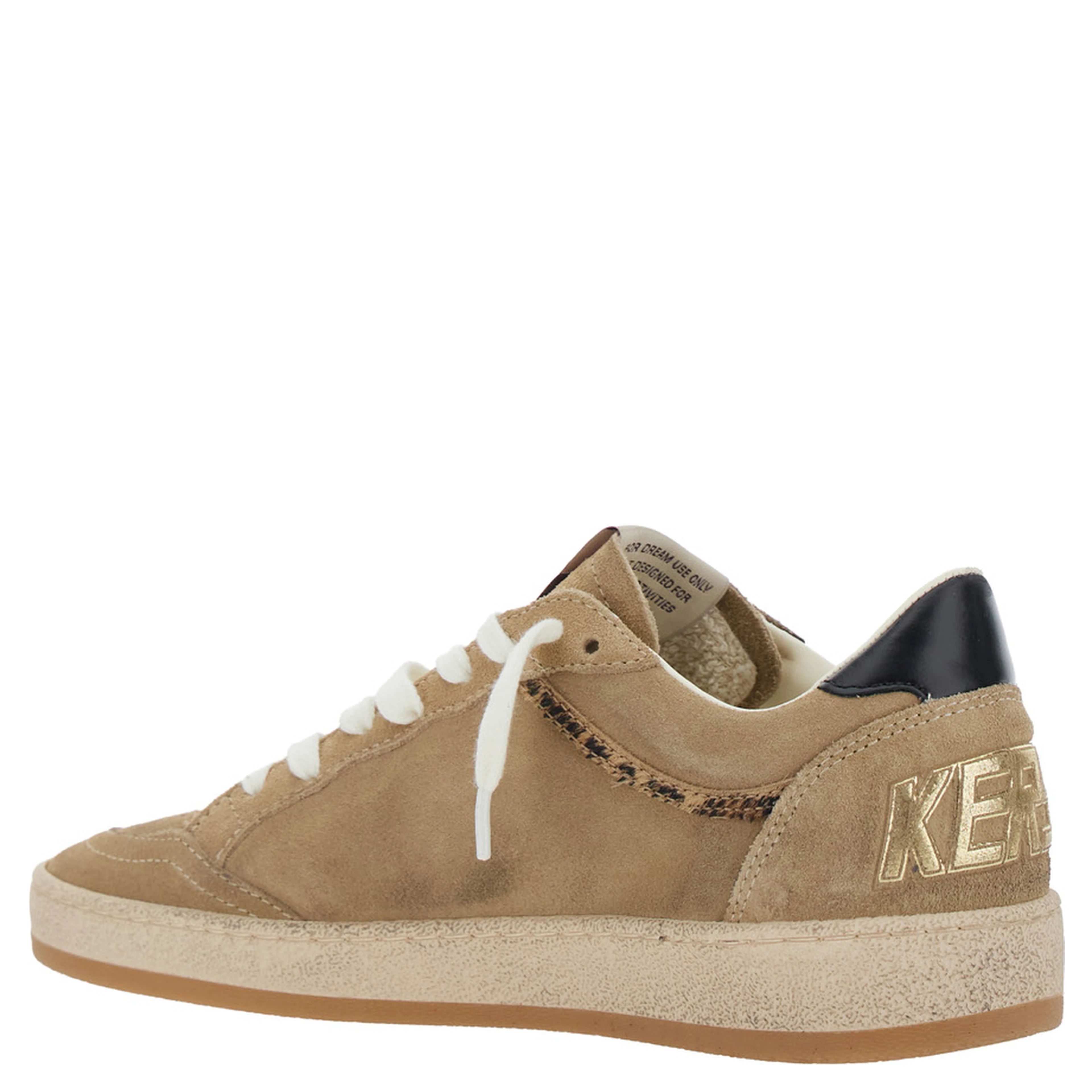 Ballstar Beige Low Top Sneakers with Star Patch on the Side in Suede for Women