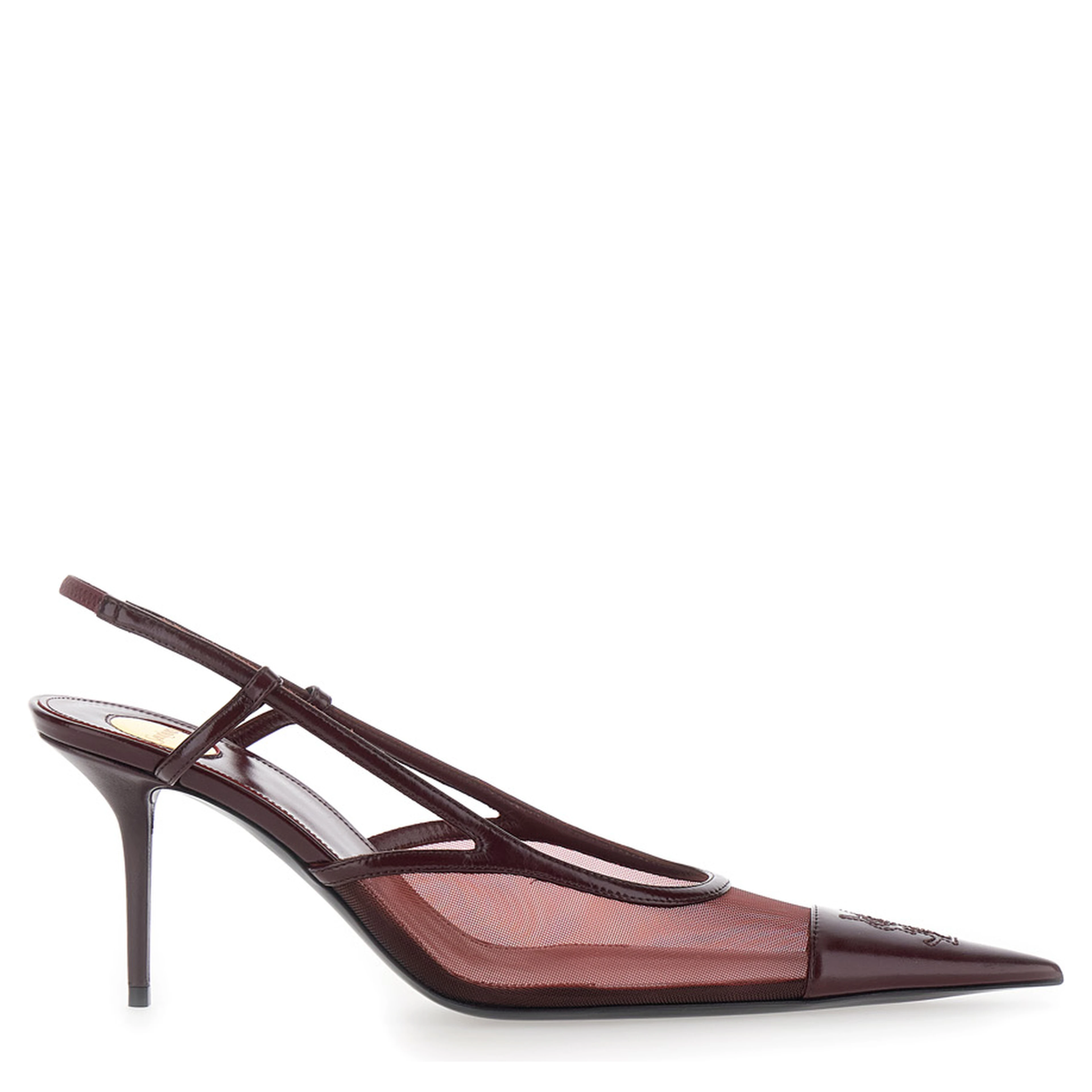 RENEE Bordeaux Pointed Pumps with Elastic Strap in Leather for Women
