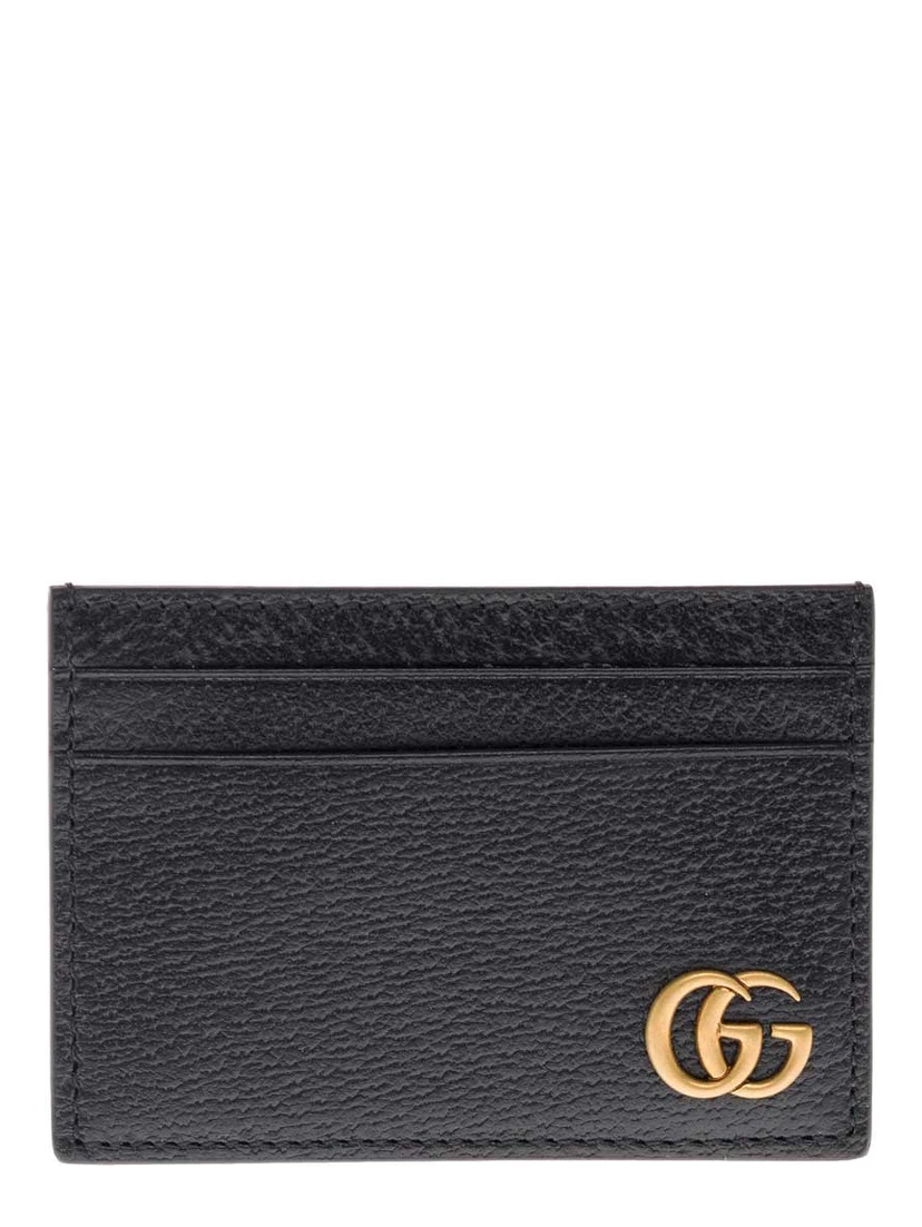 Card holder with GG plaque on the front in Black Leather for Men