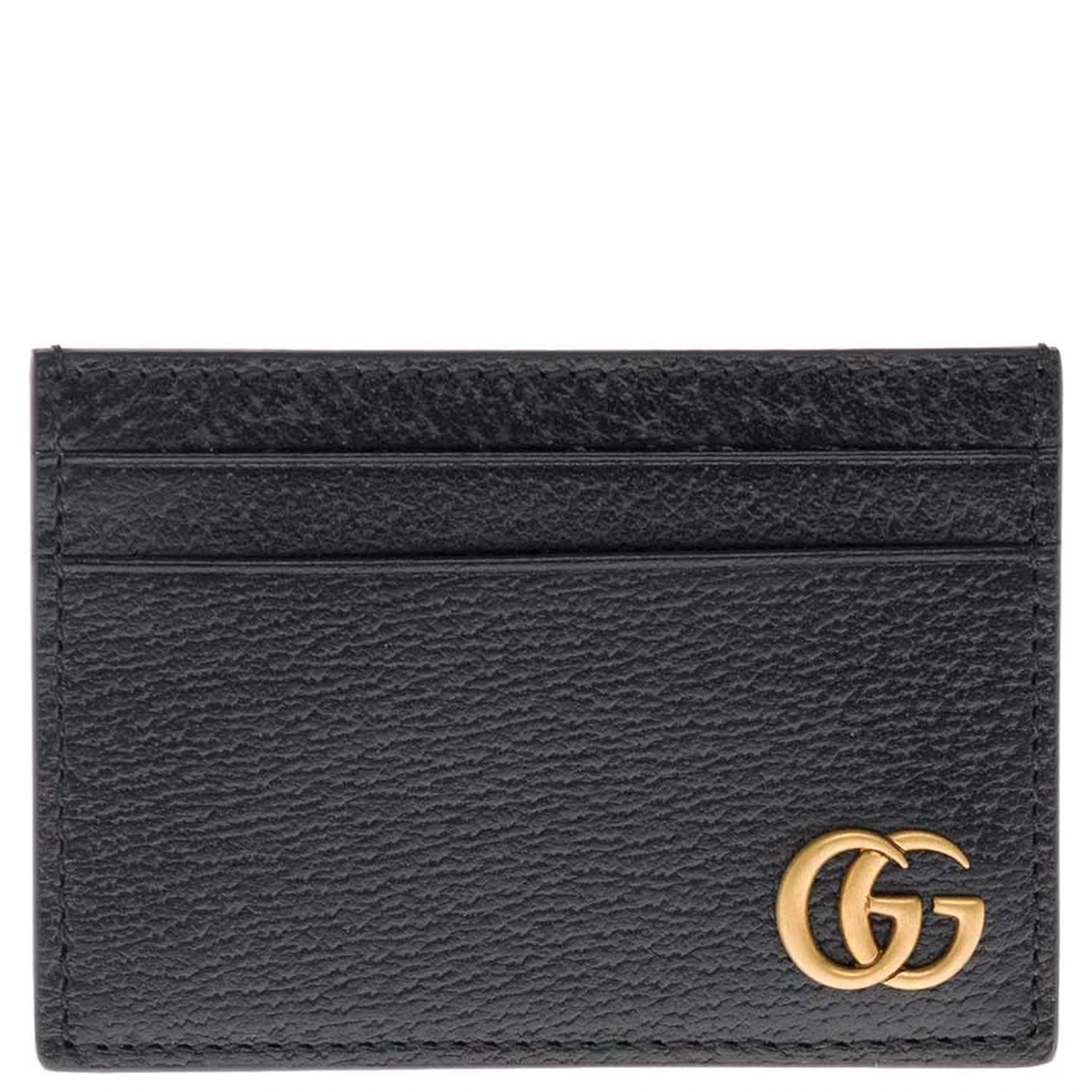 Card holder with GG plaque on the front in Black Leather for Men