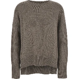 Sweater Mila with Ribbed Finishes in Gray Cashmere Woman