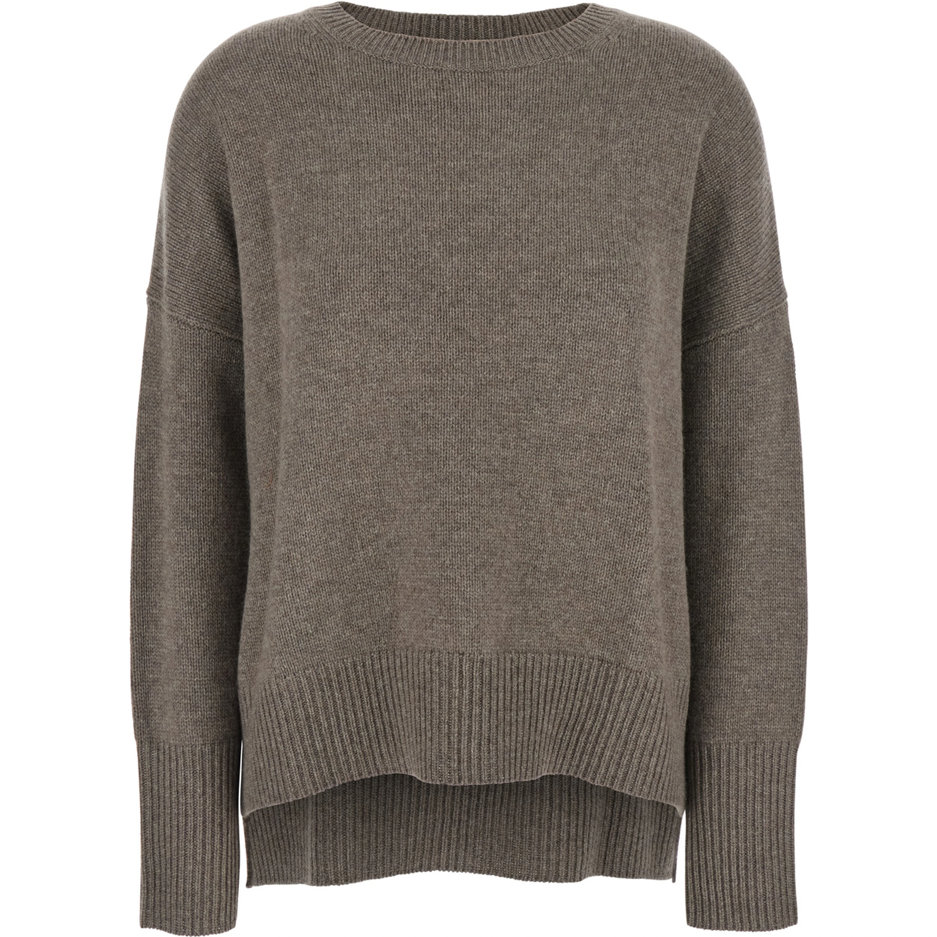 Sweater Mila with Ribbed Finishes in Gray Cashmere Woman