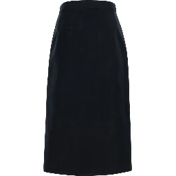 Black High-Waisted Skirt with Single Front Slit in Cotton for Women