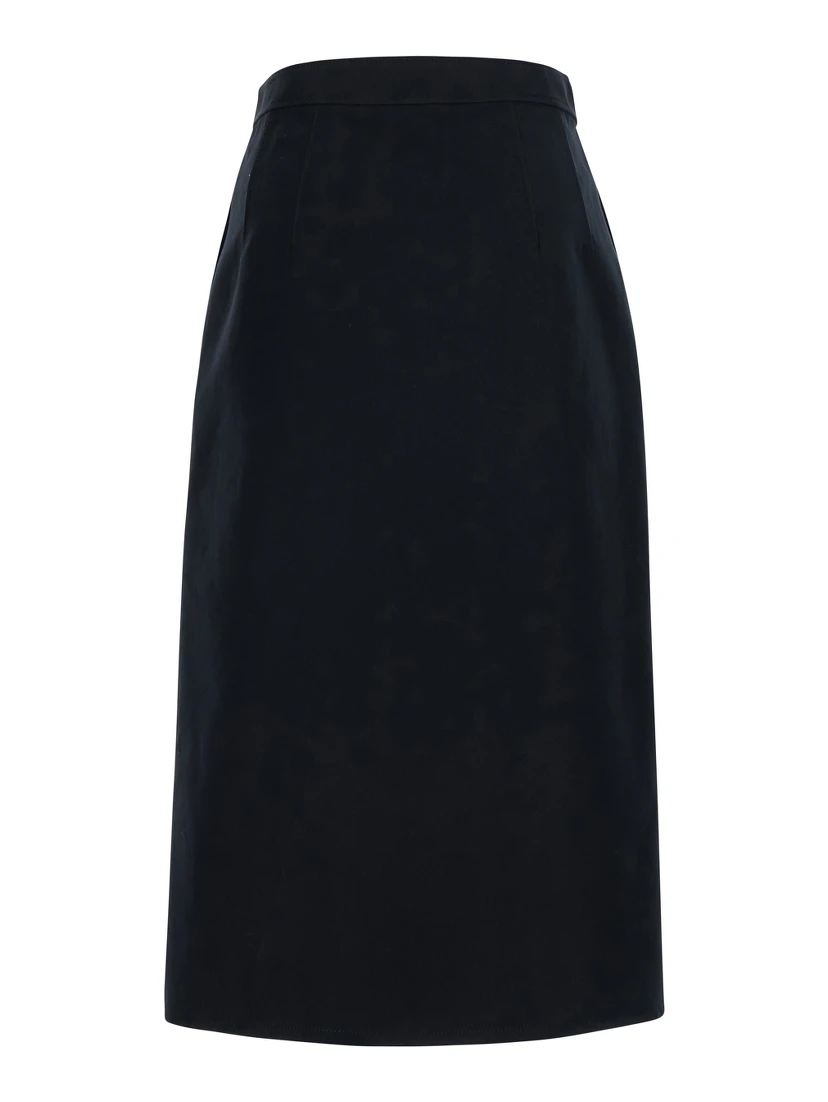 Black High-Waisted Skirt with Single Front Slit in Cotton for Women