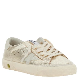 May Metallic Low Top Sneakers with Logo on the Tongue and Star Detail on the Side in Laminated Leather Girl