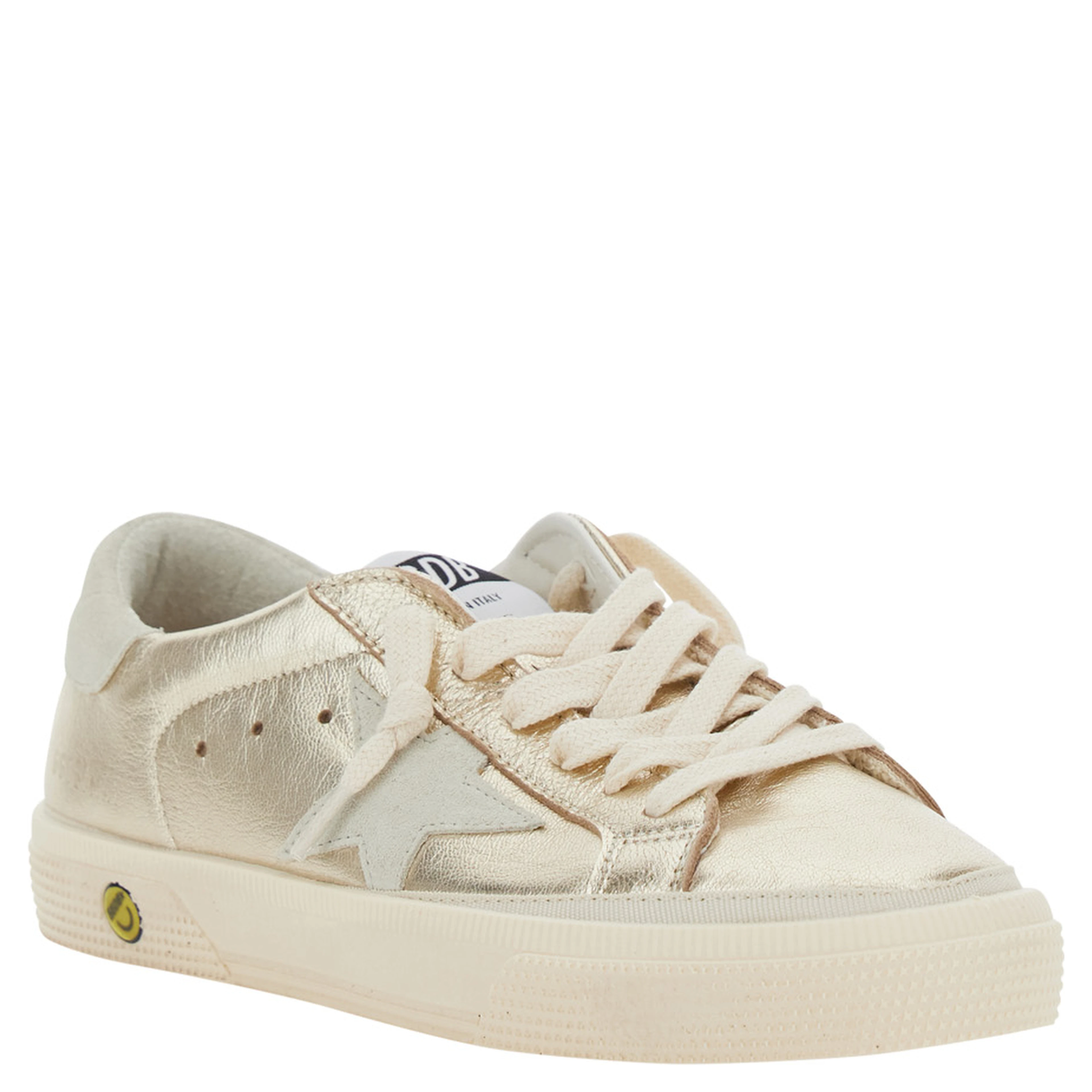 May Metallic Low Top Sneakers with Logo on the Tongue and Star Detail on the Side in Laminated Leather Girl