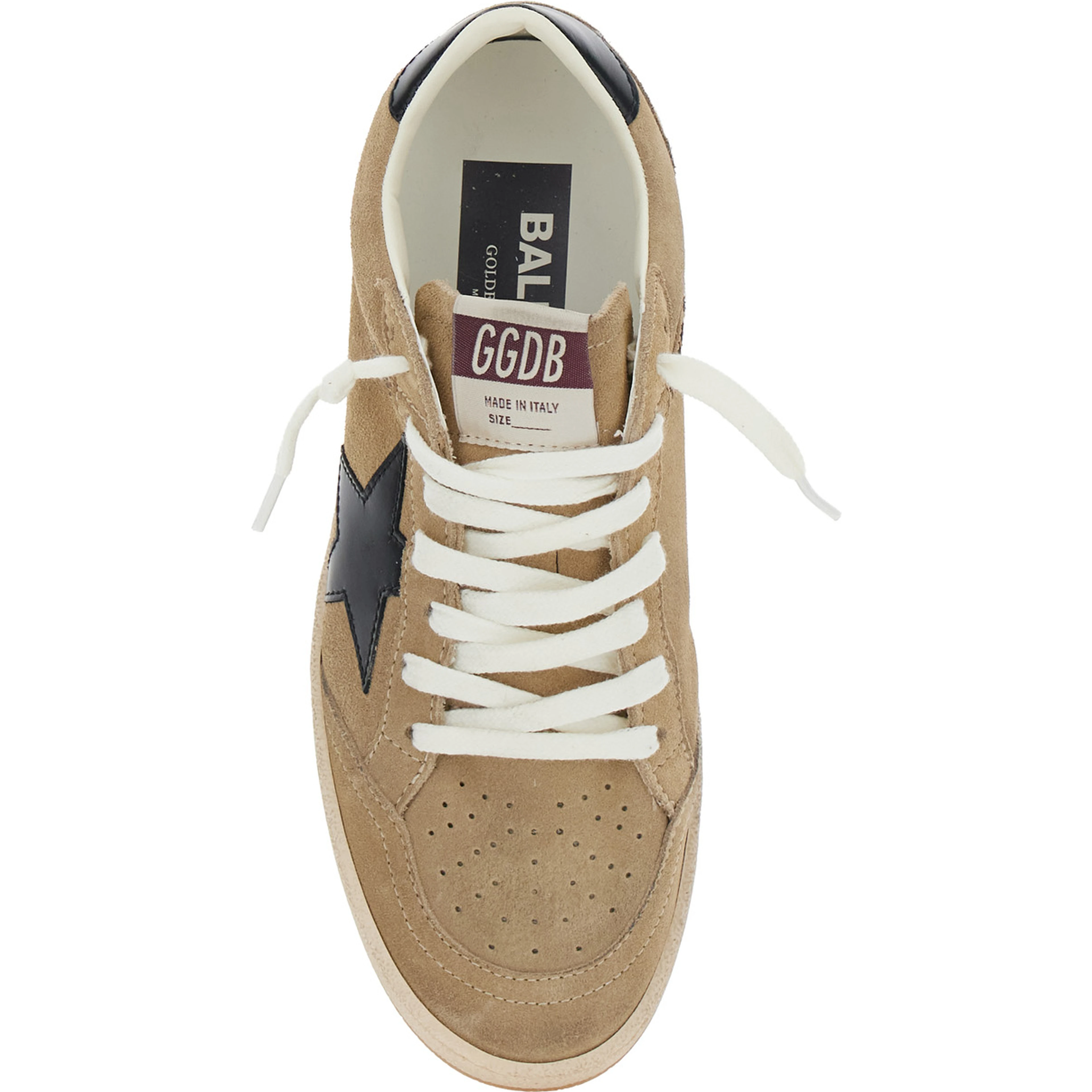 Ballstar Beige Low Top Sneakers with Star Patch on the Side in Suede for Women