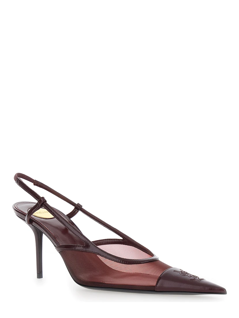 RENEE Bordeaux Pointed Pumps with Elastic Strap in Leather for Women