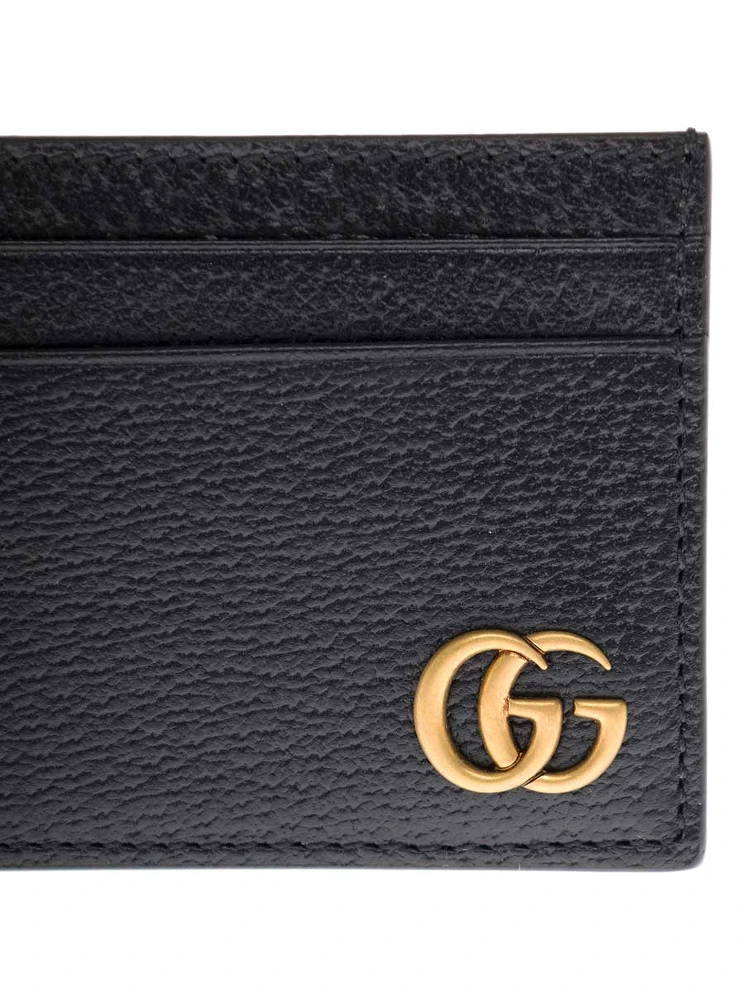 Card holder with GG plaque on the front in Black Leather for Men alternative
