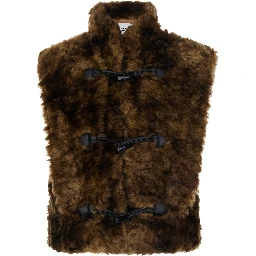JOCYA brown Jacket with high collar and toggle closure in faux fur for women