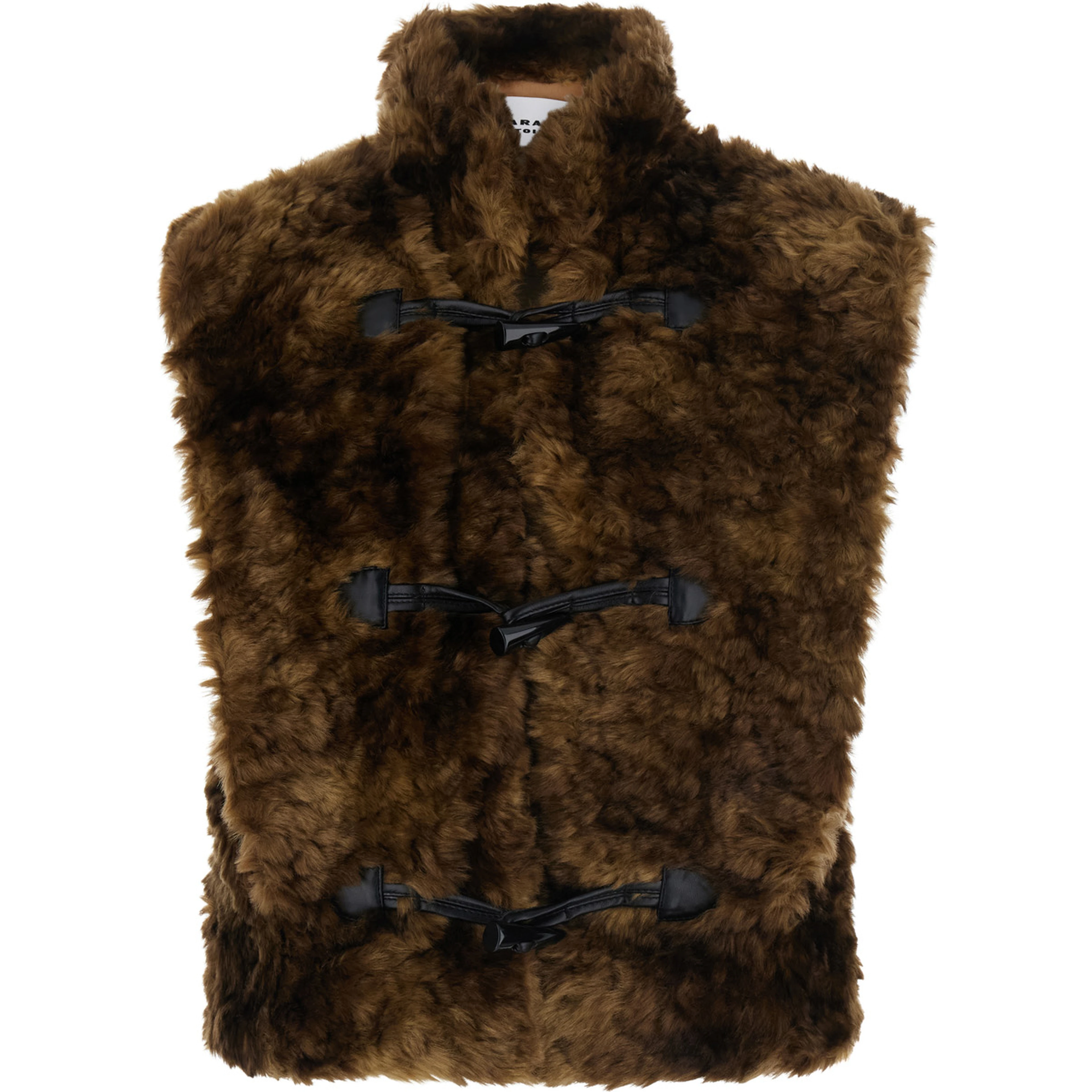 JOCYA brown Jacket with high collar and toggle closure in faux fur for women