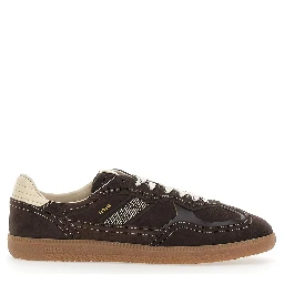 Brown Sneakers with logo patch on the tongue and Contrasting stitching in leather for men