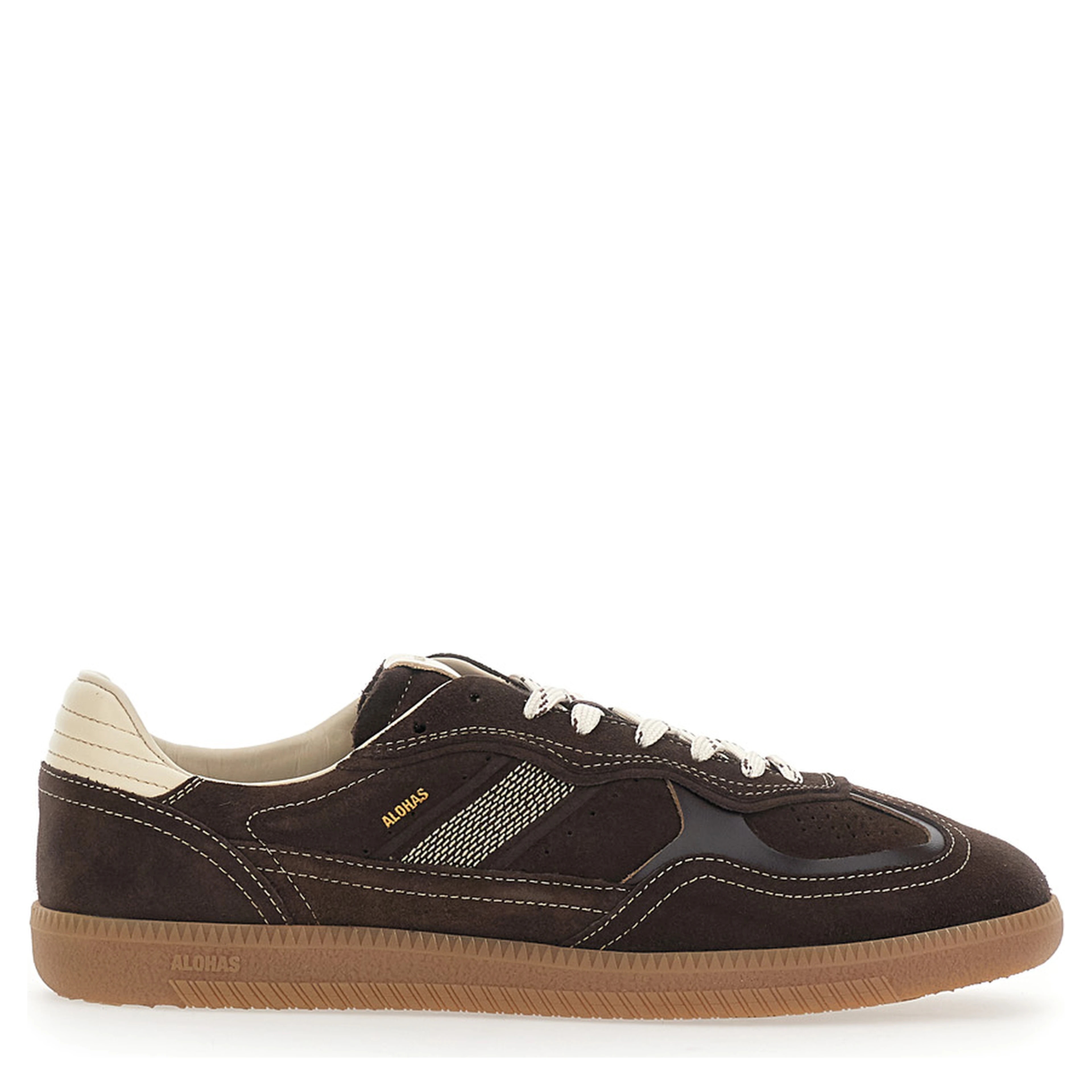 Brown Sneakers with logo patch on the tongue and Contrasting stitching in leather for men