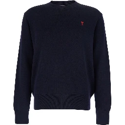 Crewneck Sweater with ADC Embroidery on the Front in Wool Blend Blue Men