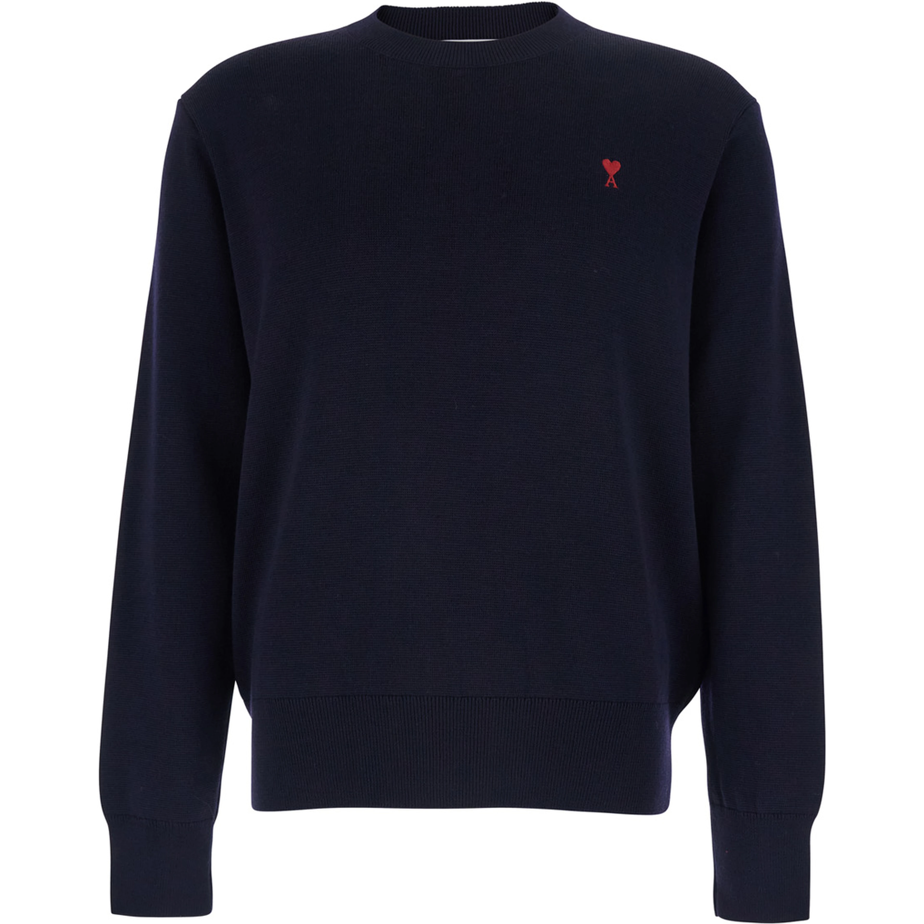 Crewneck Sweater with ADC Embroidery on the Front in Wool Blend Blue Men
