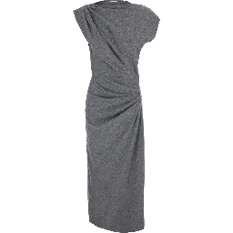 NAERYS Grey Long dress with asymmetric design and all-over ruching in fabric for women