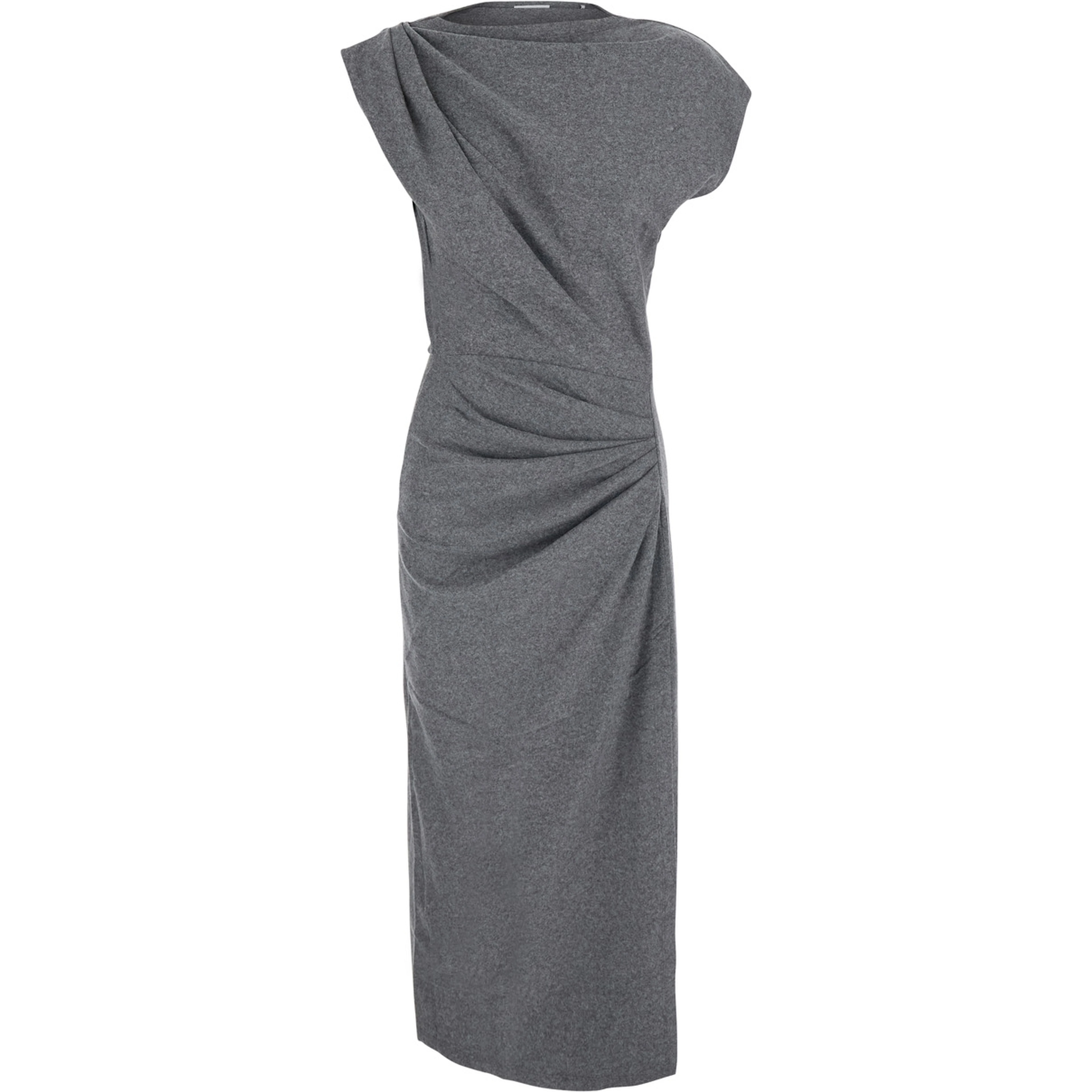 NAERYS Grey Long dress with asymmetric design and all-over ruching in fabric for women