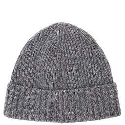 Gray beanie with turn-up brim and logo patch on the front in blend wool boy