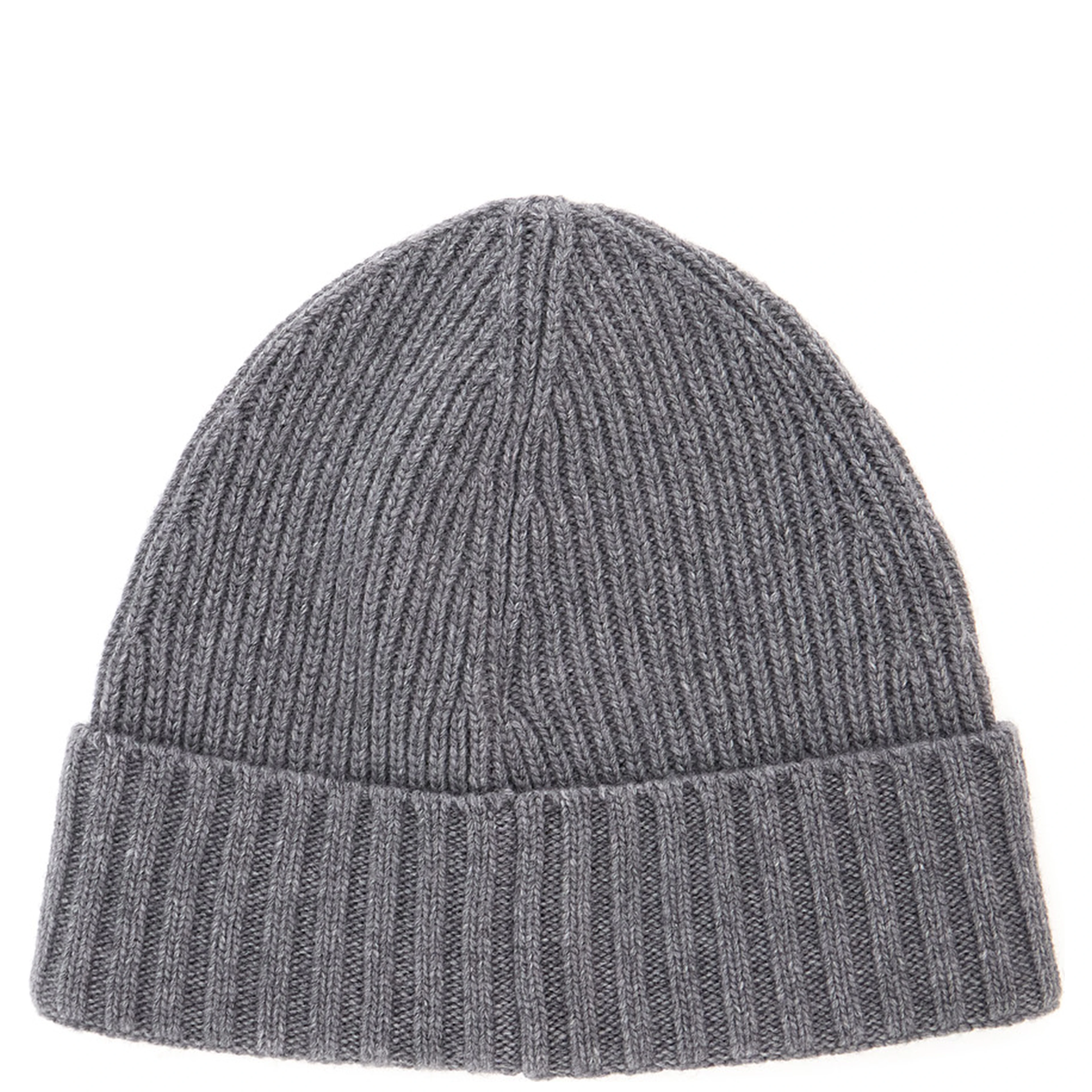 Gray beanie with turn-up brim and logo patch on the front in blend wool boy