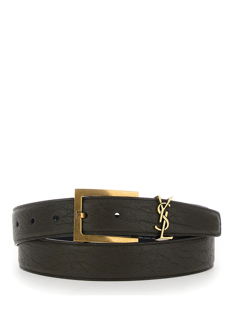 Brown Belt with Cassandre buckle closure in leather for women