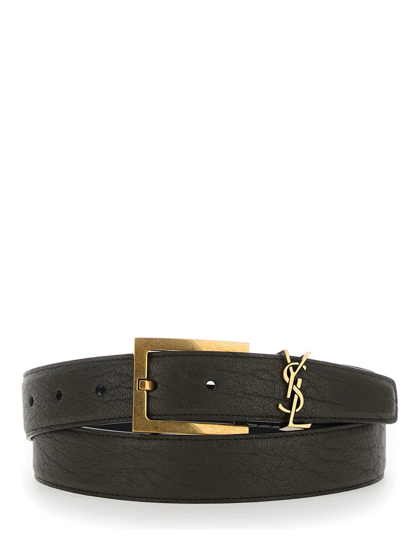 Brown Belt with Cassandre buckle closure in leather for women