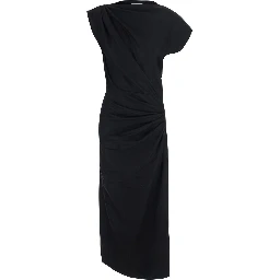 NAERYS black Long dress with asymmetric design and all-over ruching in fabric for women