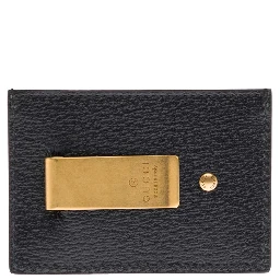 Card holder with GG plaque on the front in Black Leather for Men