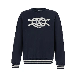 Blue Crewneck sweatshirt with logo embroidery on the front in cotton for men