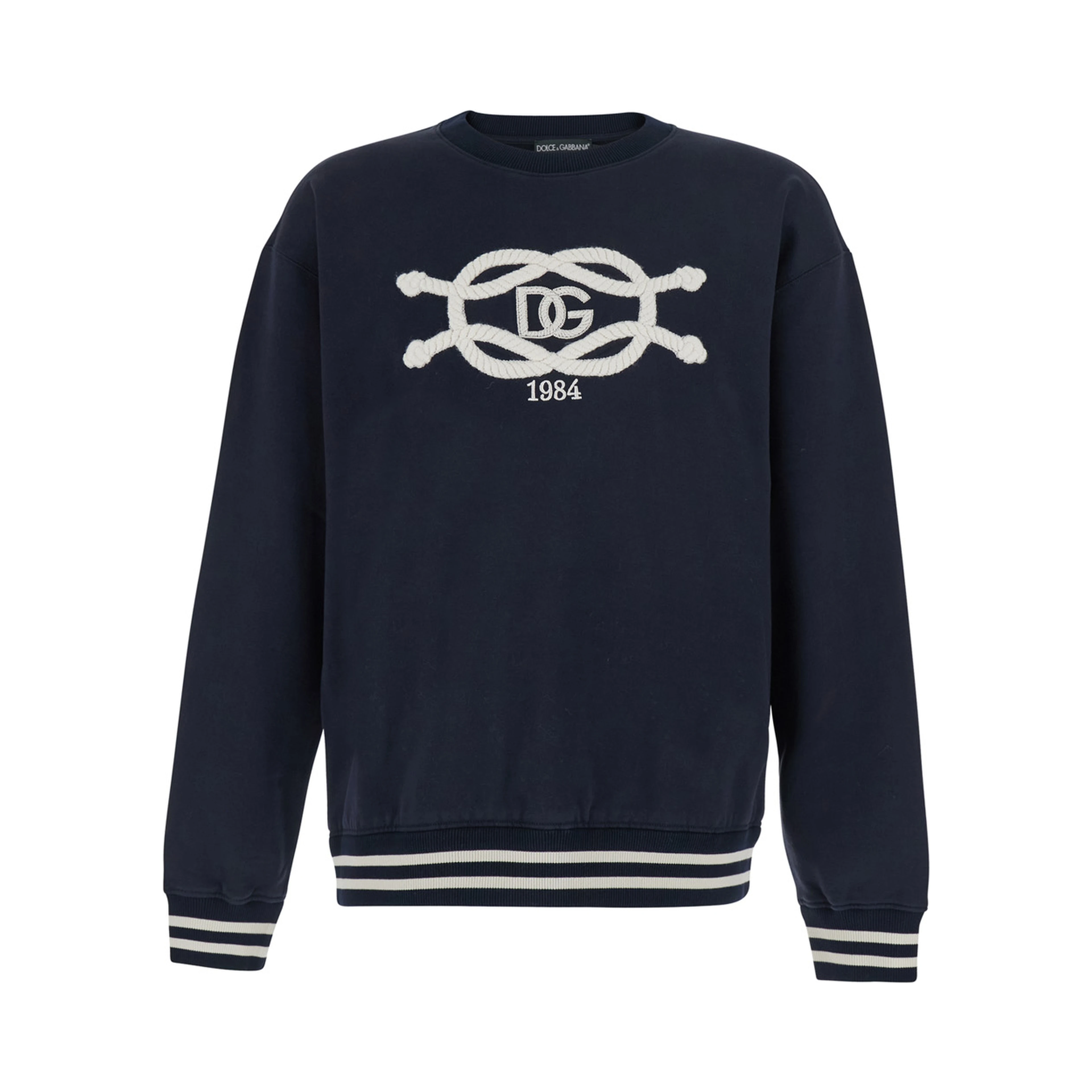 Blue Crewneck sweatshirt with logo embroidery on the front in cotton for men