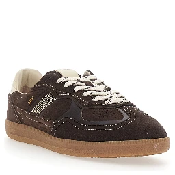 Brown Sneakers with logo patch on the tongue and Contrasting stitching in leather for men