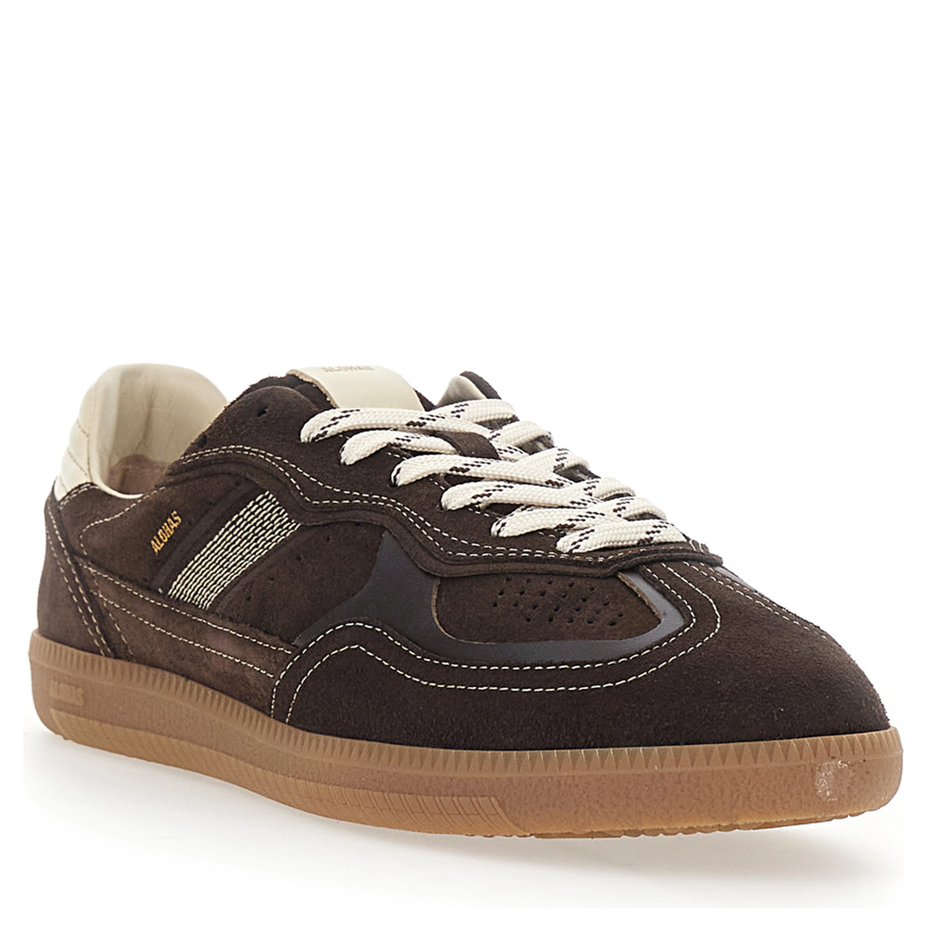 Brown Sneakers with logo patch on the tongue and Contrasting stitching in leather for men