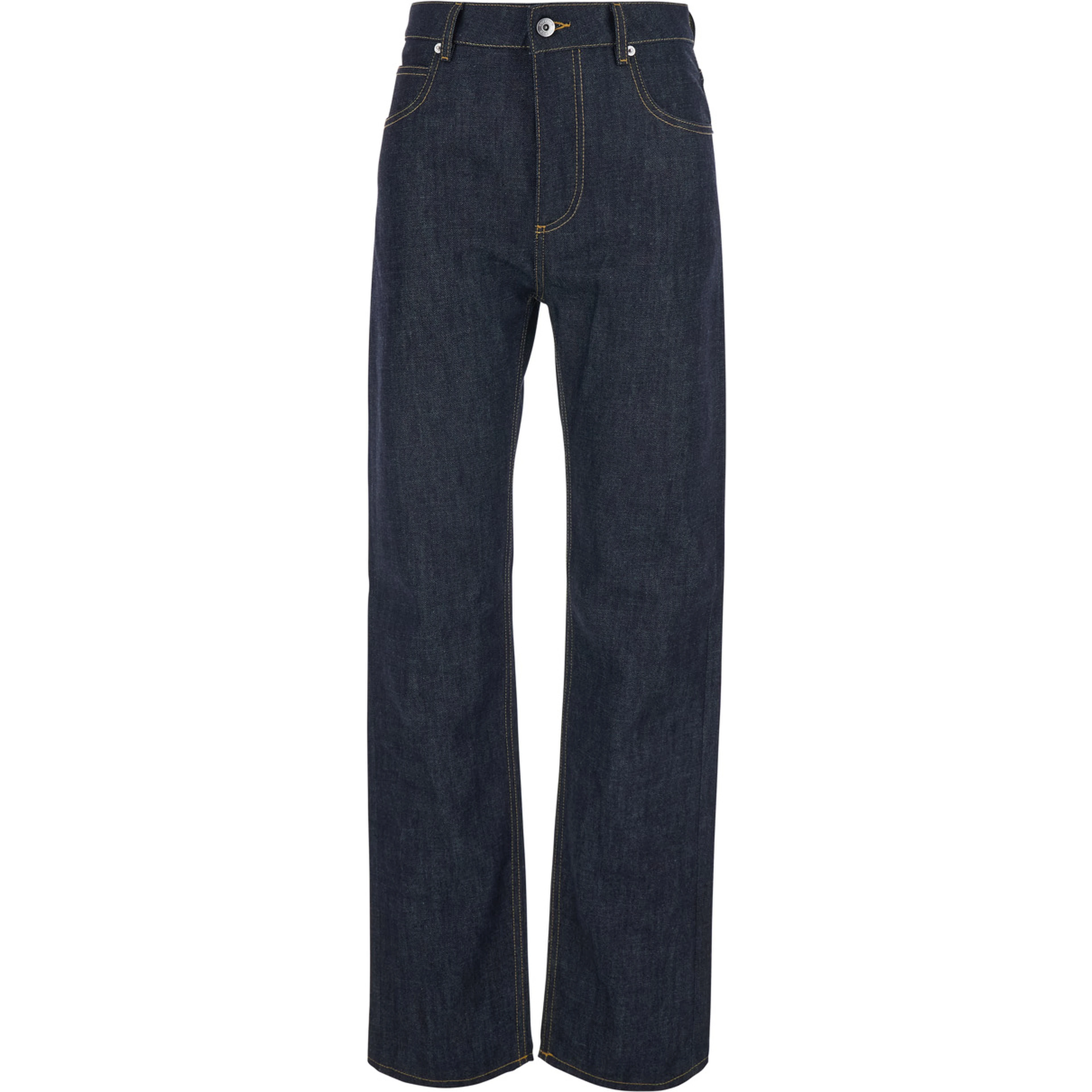 Blue Jeans with contrasting stitching and logo patch on the back in denim for women