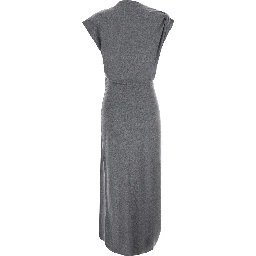 NAERYS Grey Long dress with asymmetric design and all-over ruching in fabric for women