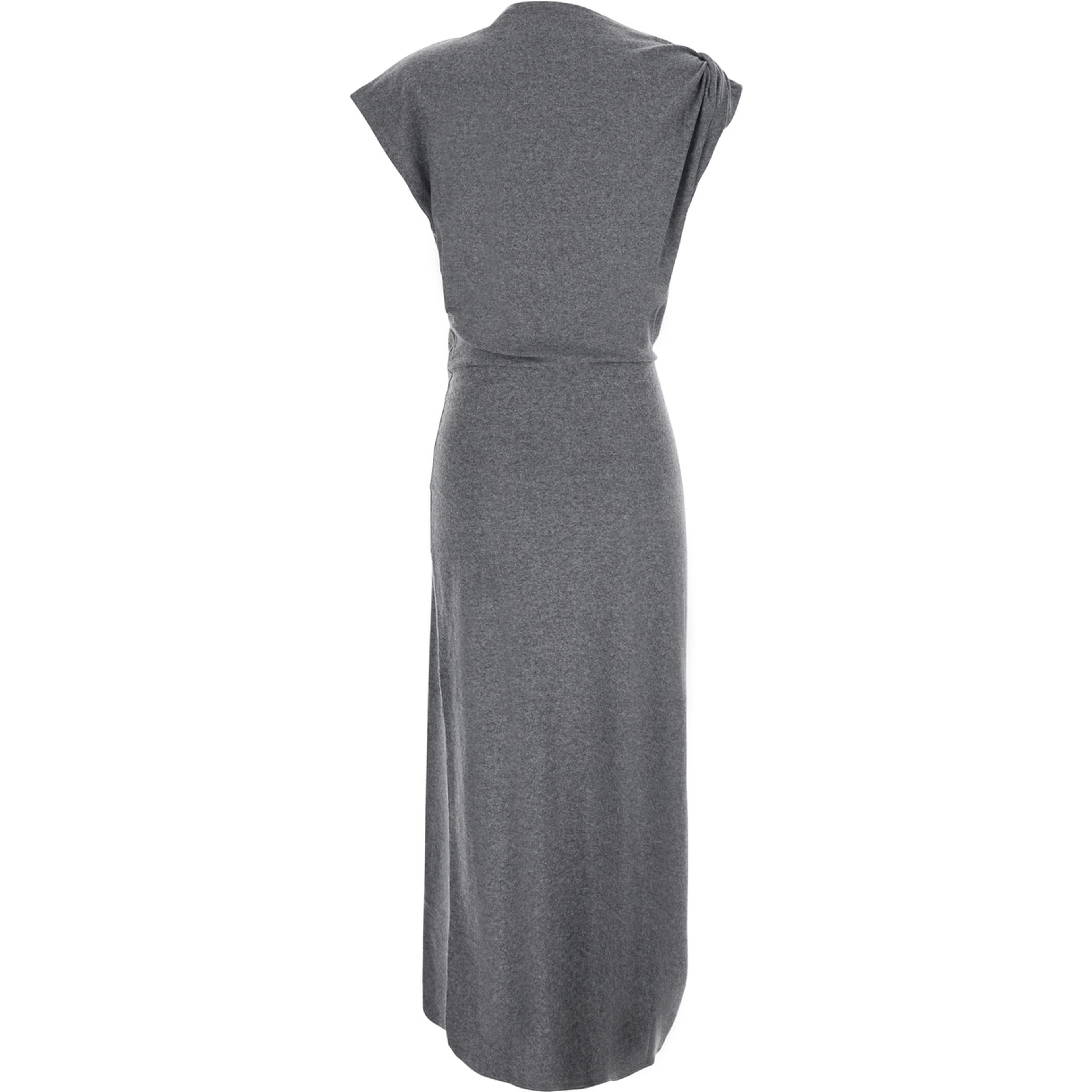 NAERYS Grey Long dress with asymmetric design and all-over ruching in fabric for women