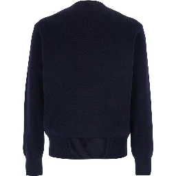 Crewneck Sweater with ADC Embroidery on the Front in Wool Blend Blue Men
